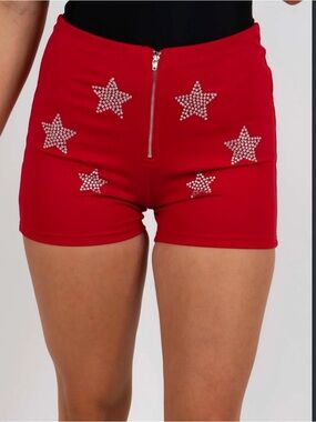NWT blue b Red High-Waist Star Rhinestone Shorts